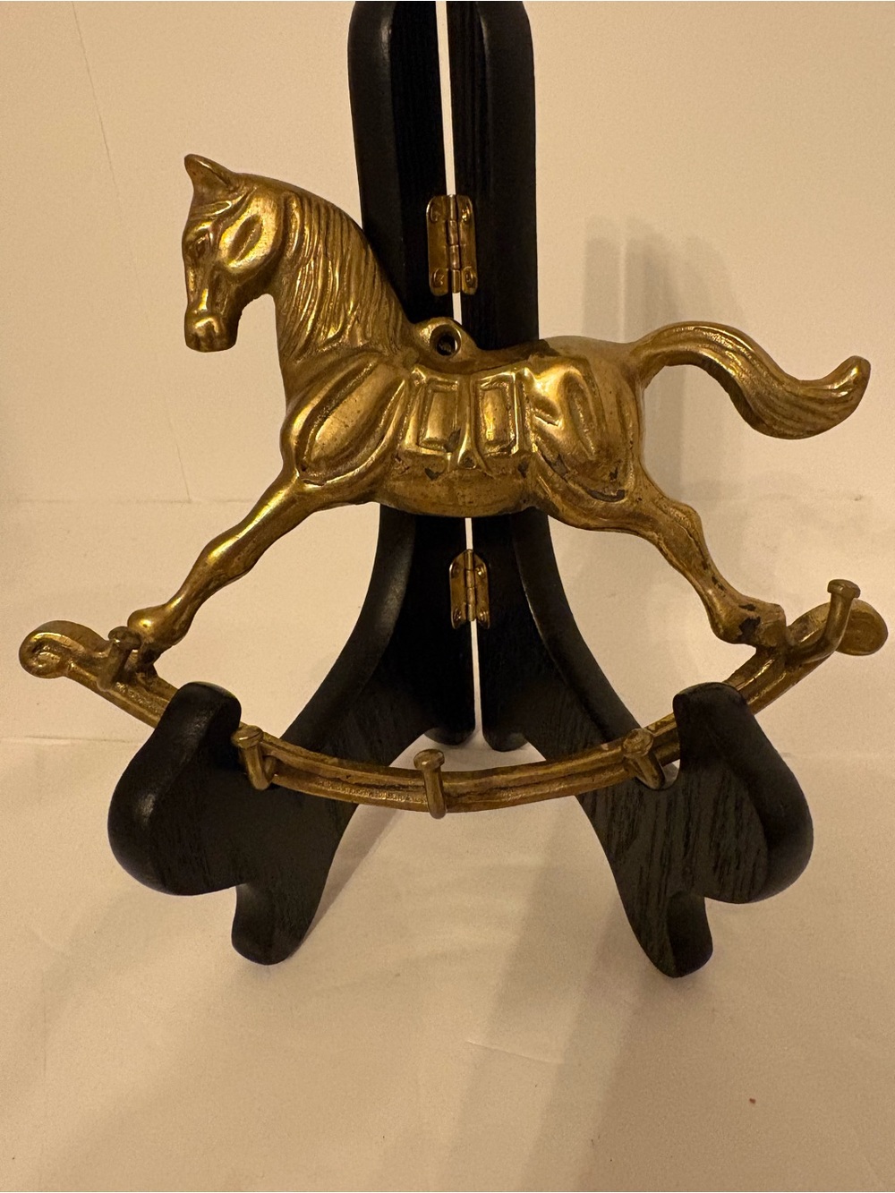 Vintage brass plated, horse key holder with hooks